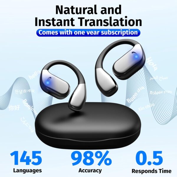 2025 AI Language Translator Earbuds Real Time, OWS 3-in-1 Translation Earbuds 144 Languages & Accents and Long Battery Life, Ideal for Travel and Business (Black) - Image 2