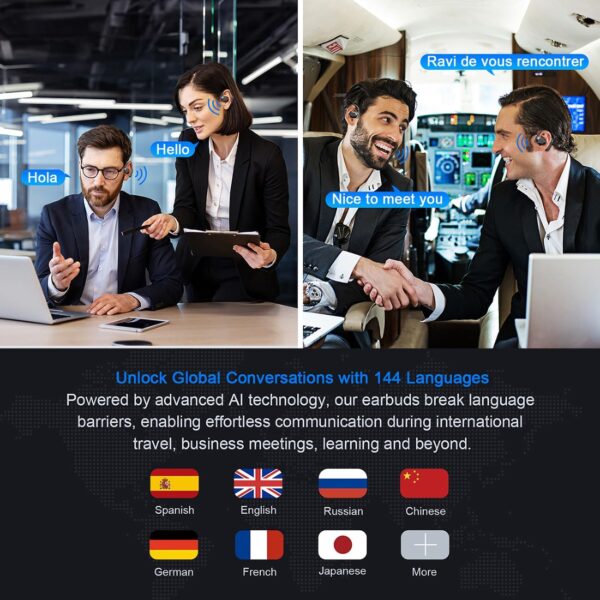 Real-Time AI Translation Earbuds | 144-Language 3-in-1 Translating Headphones for Global Travel, Business & Language Learning – Compact Design with Charging Case (Black) - Image 3