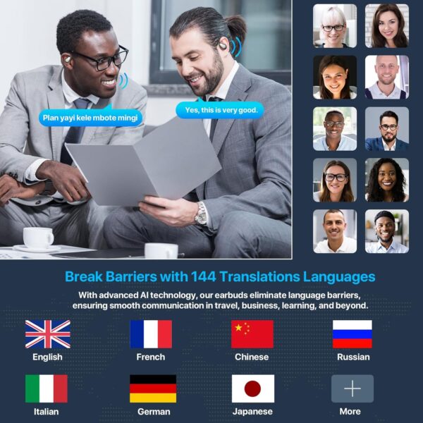 【2024 Flagship】OWS AI Translator Earbuds｜Real-Time 144-Language Interpreter｜Bluetooth 5.3 Open-Ear Design｜3-in-1 Solution for Travel, Business & Learning｜iOS/Android Compatible｜Midnight Black - Image 3