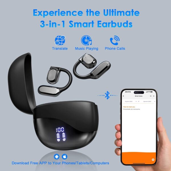 Real-Time AI Translation Earbuds | 144-Language 3-in-1 Translating Headphones for Global Travel, Business & Language Learning – Compact Design with Charging Case (Black) - Image 4