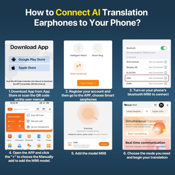 AI Translation Earbuds Real Time, 144 Language Translator Earbuds OWS 3-in-1 Translation Headphones, Translation Device for Travel Business Learning Compatible with iOS and Android（Black） - Image 9